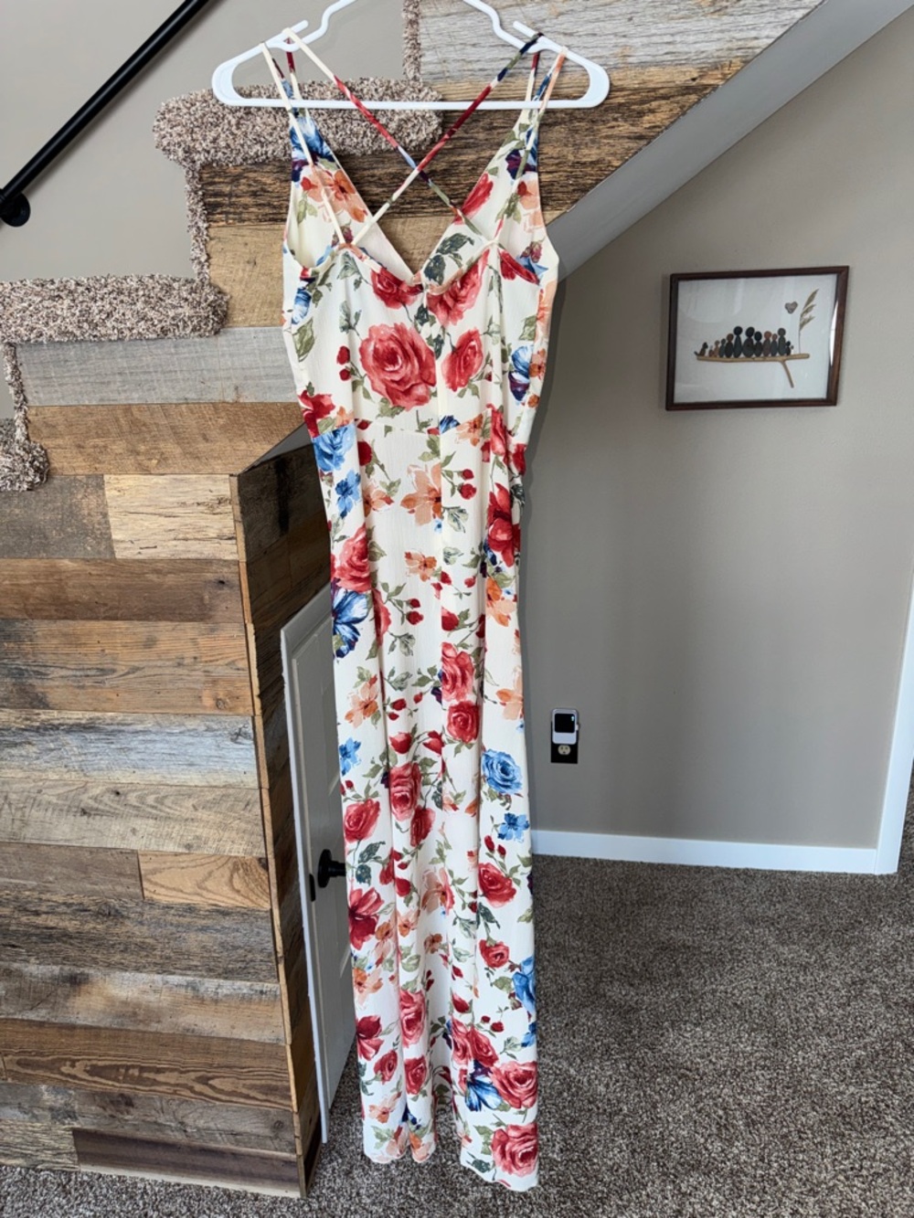 Style Rack Cream Floral Maxi Dress with Red & Blue Roses - Picture 3 of 3